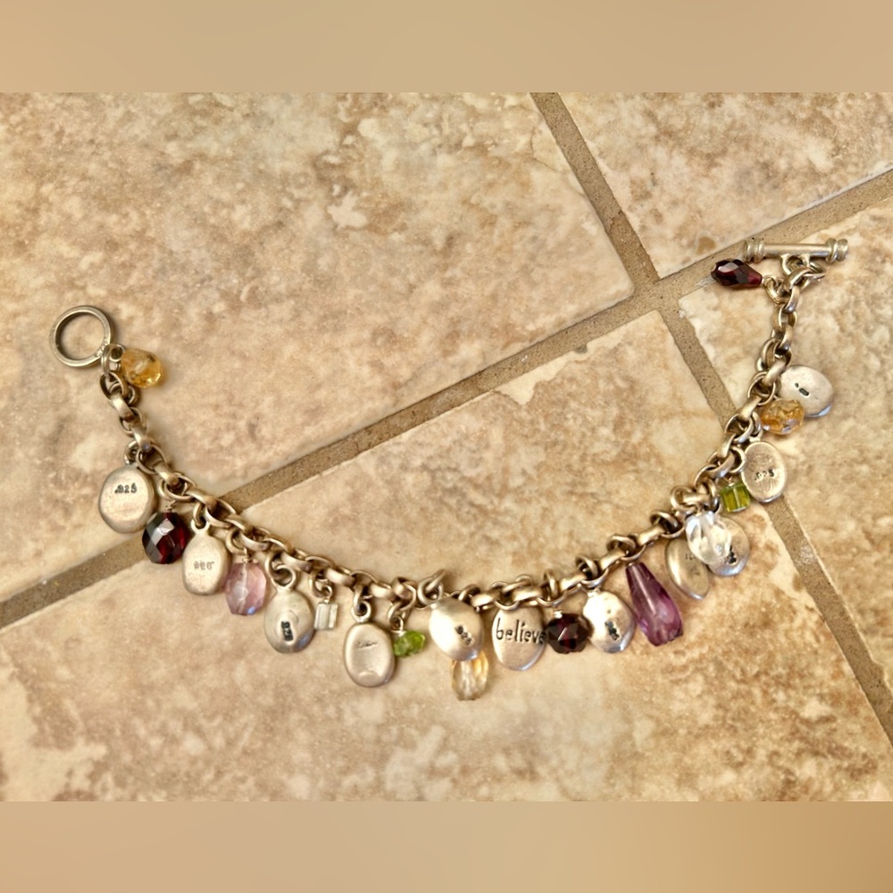 Sterling Silver 925 Love Hope Faith Trust Believe  Toggle Clasp Charm Bracelet